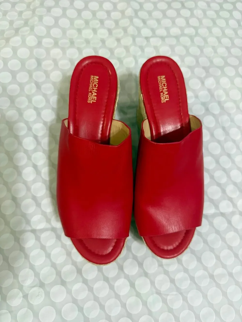 Michael Kors Red Leather Wedge Mule Sandals Espadrille Platform Women’s 8M